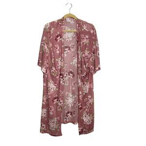 Love Maternity Sheer Floral Print Short Sleeve Kimono Rose One Size Open Front